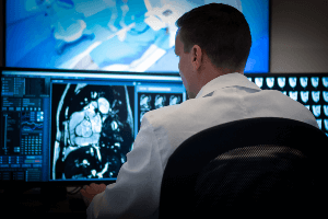 Doctor examining results of a CT scan. 
