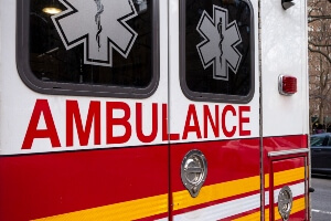 Stock image of the back of an ambulance