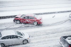 car accident on snowy road